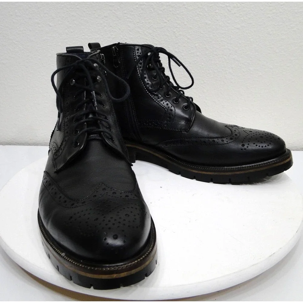 Johnston & Murphy Cody Wingtip Zip Boot Black Leather XC Flex 20-5521 Mens 9.5 M